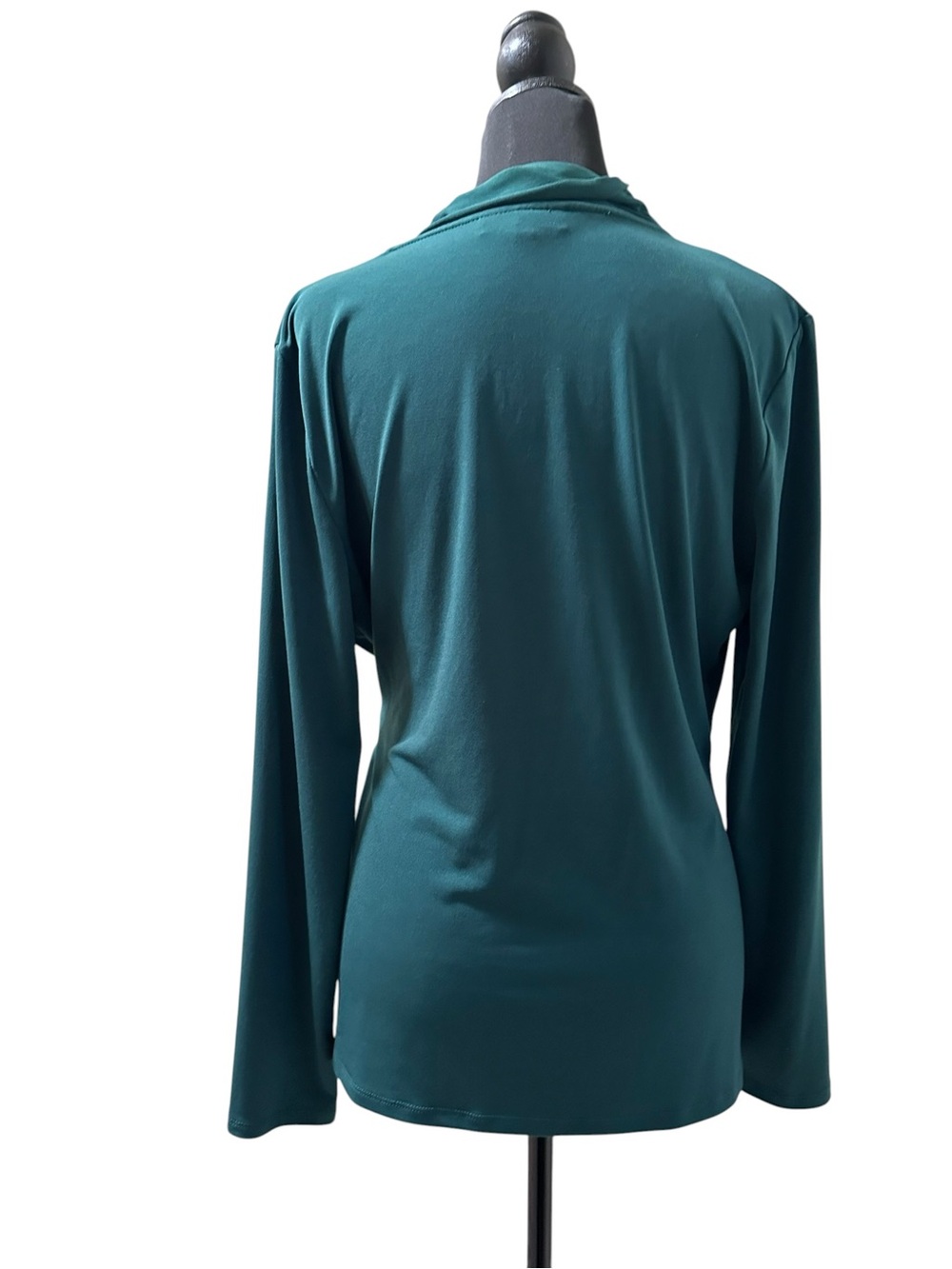 DKNY Green Draped Wrap-Front Long Sleeve Blouse - Picture 5 of 9